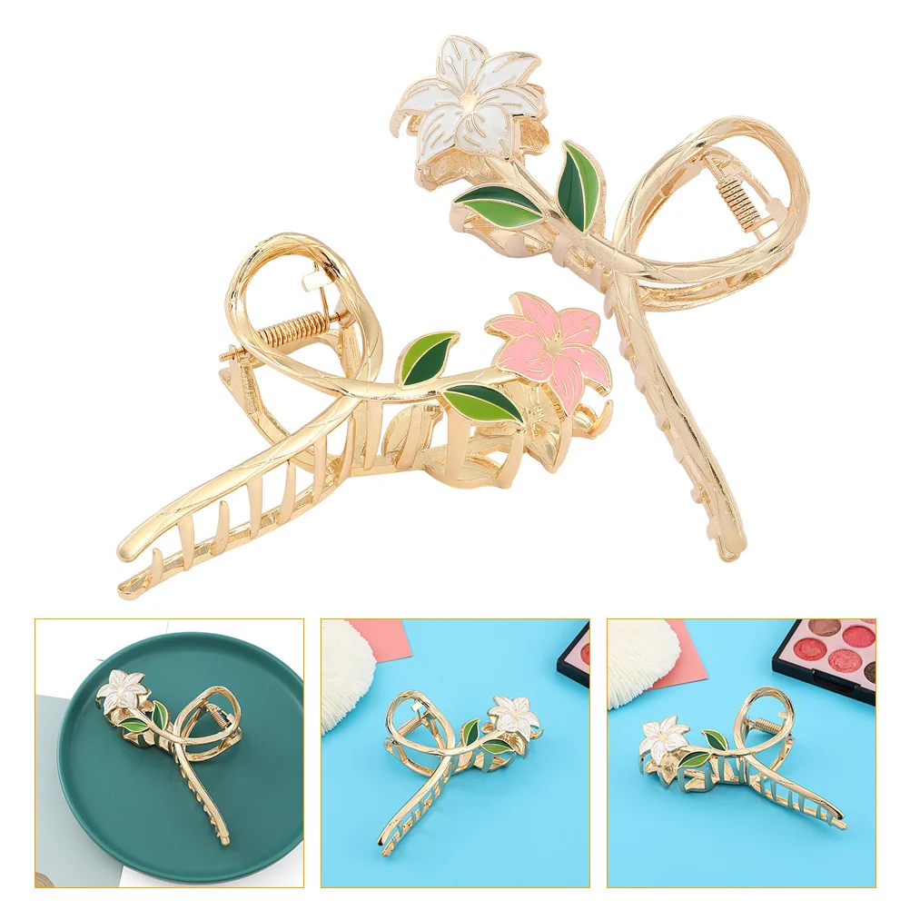 

2 Pcs Flower Hair Catch Fish Clip Lily Claw Clips Women Jaw Vintage Accessories Gifts Medium Thick Scratch