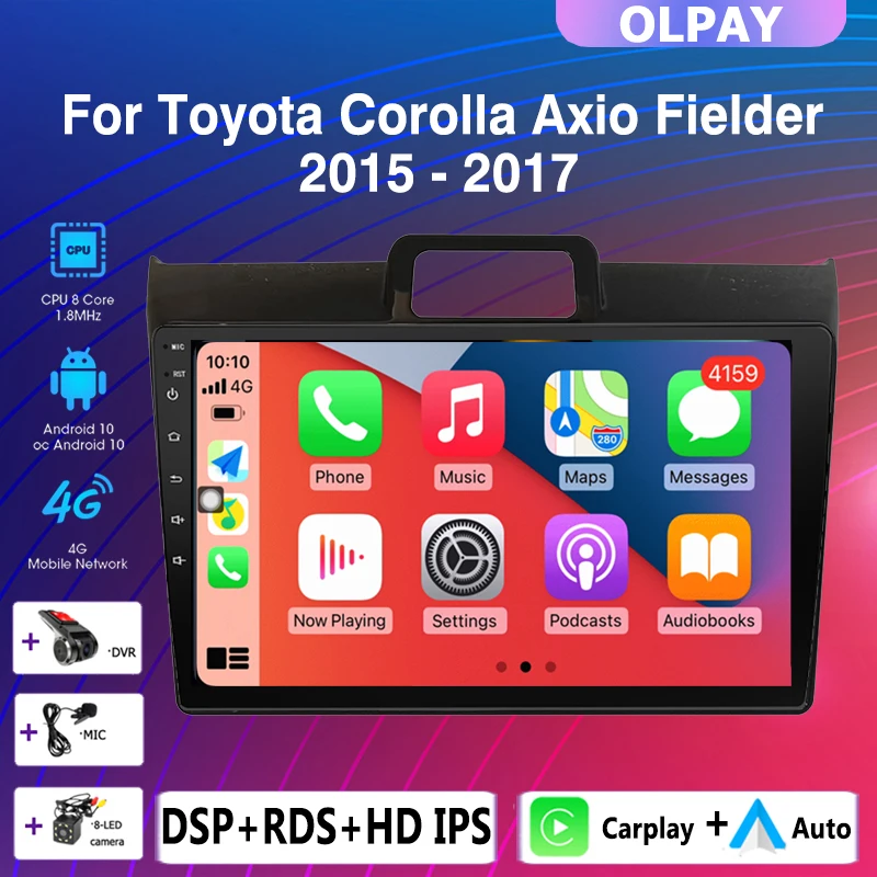 

Автомагнитола 2DIN, android 10, мультимедийный плеер Carplay, Автомобильная GPS-навигация, RDS DSP, без DVD, для Toyota Corolla Axio Fielder 2015-2017