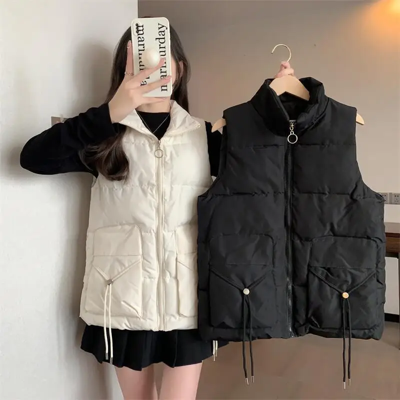

Autumn Puffer Vest Women 5XL Large Size NEWCasual All-match Sleeveless Jacket Solid Loose Down Cotton Vests Short Waistcoat