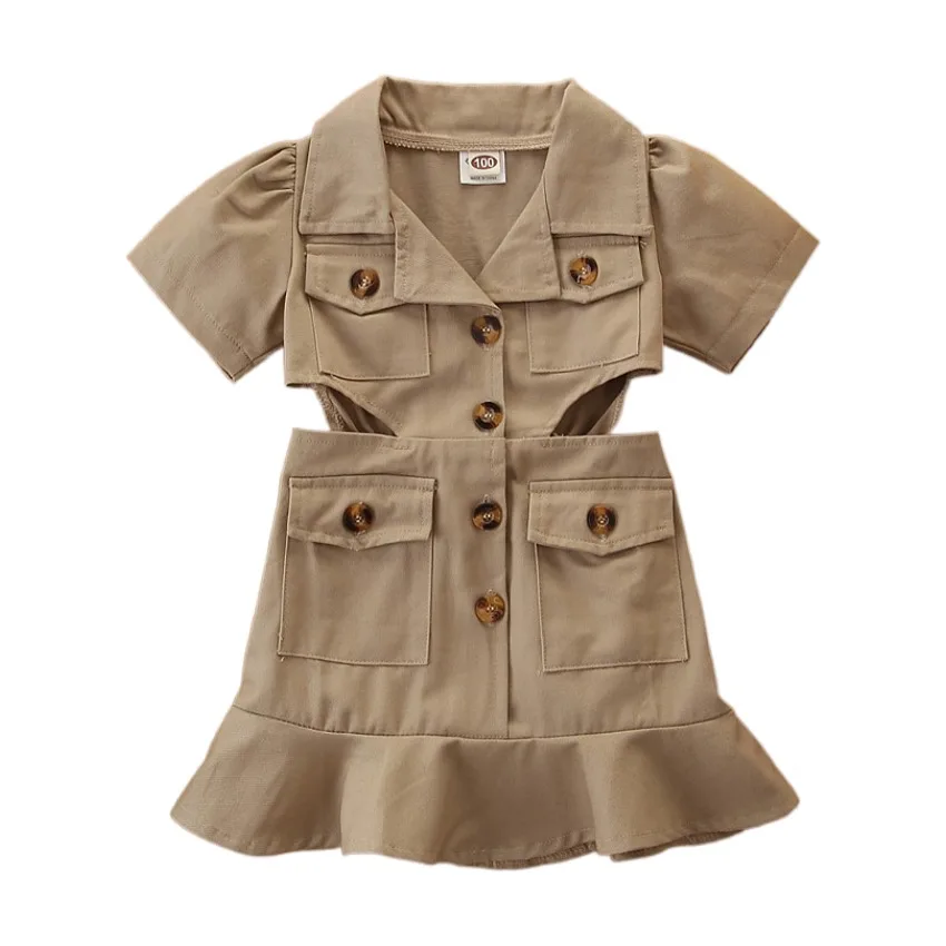 

Children Dresses For Girls Denim Dress Summer Short Sleeve Hollow Out Child Clothes Fashion Casual New Kids Girls Jean Dress