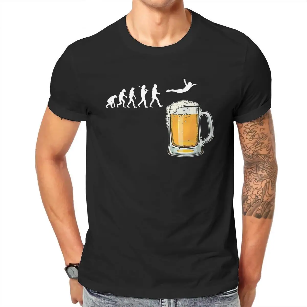 Beervolution  Men T Shirts Evolution Vintage Tee Shirt Short Sleeve Round Neck T-Shirt 100% Cotton Graphic Tops