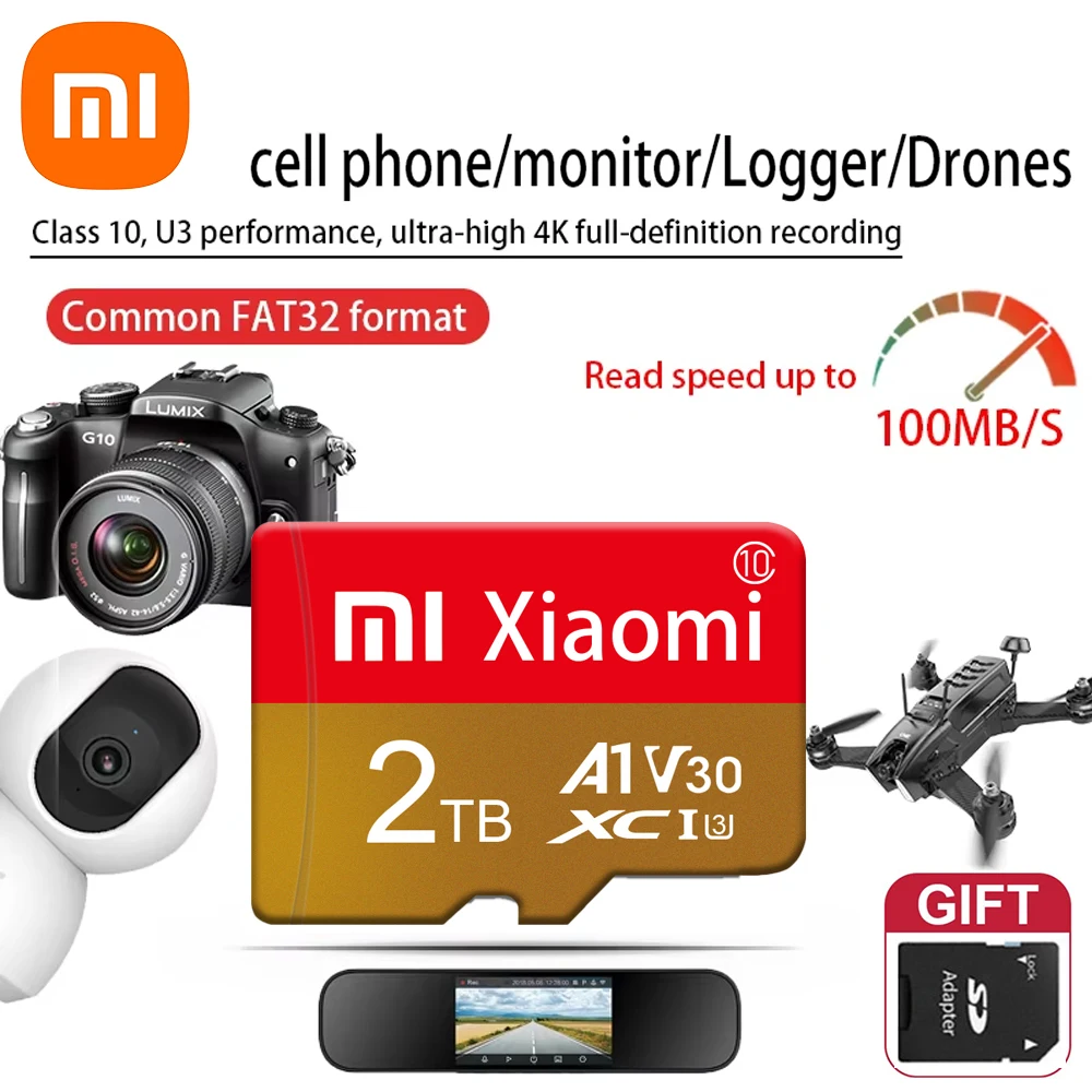 Карта памяти Xiaomi 128 ГБ 2 ТБ 1 Micro TF/SD-карта класса 10 высокоскоростная карта