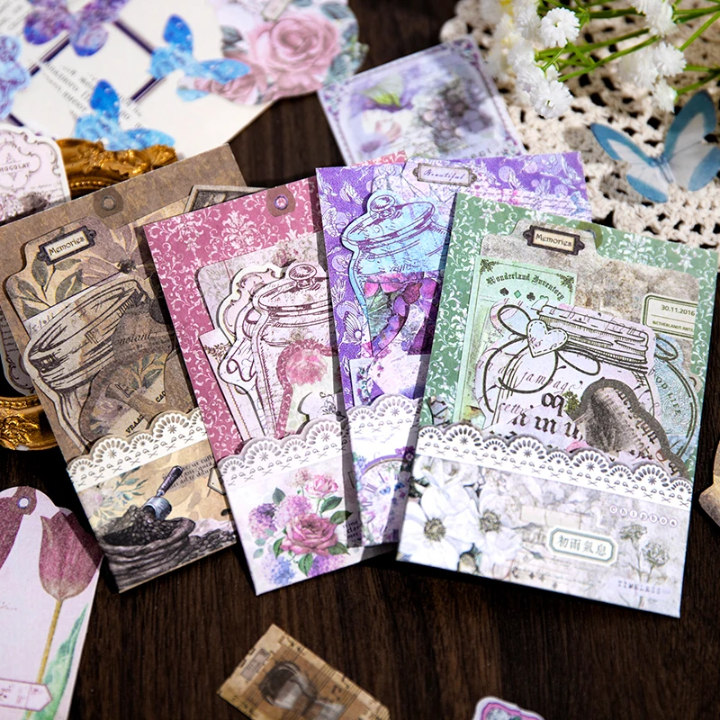 

40Pieces Retro Background Flower Lace stickers Memo Collage Coffee Prologue Writing Pad Material literary Notebooks 120*85MM