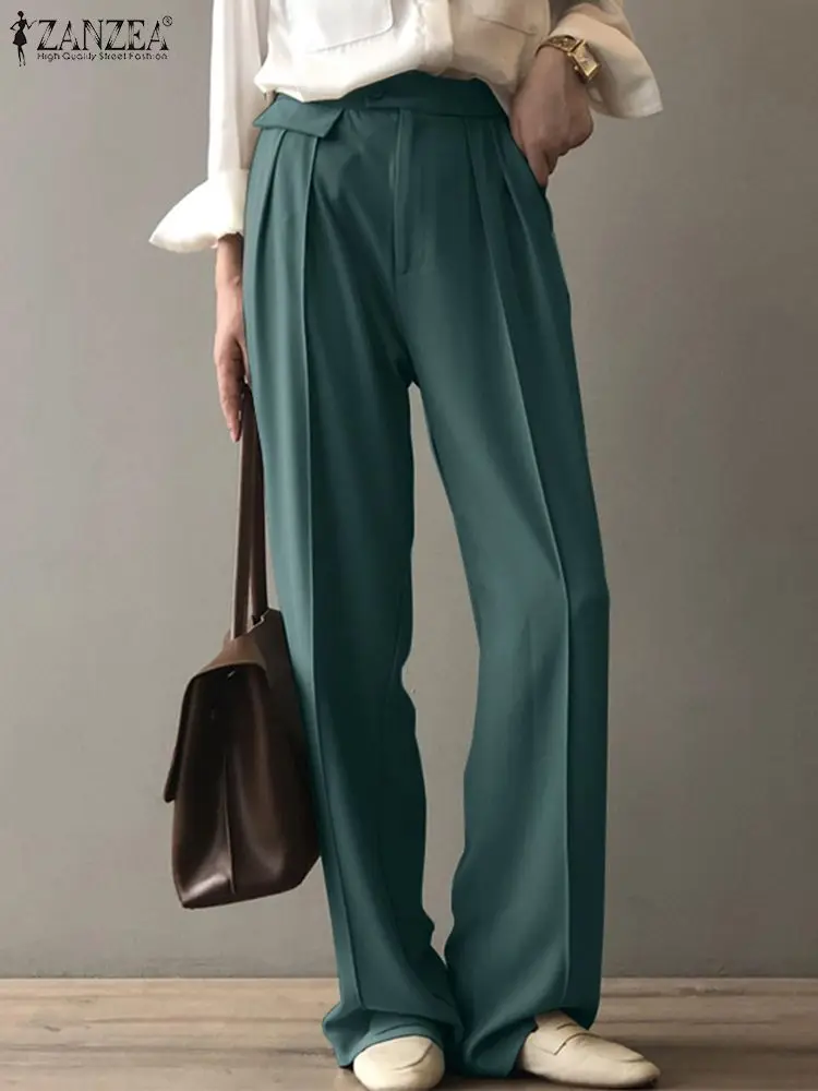 

ZANZEA Solid Spring Thin Pant Women Elastic Waist Button Baggy Pants Bohemian Fashion Elegant Casual Loose Holiday Trouser 2022