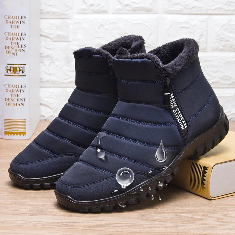 

Мужские ботинки, легкая зимняя обувь для мужчин, зимние ботинки, водонепроницаемая зимняя обувь, размера плюс 45, без застежки, унисекс, Зимние ботильоны