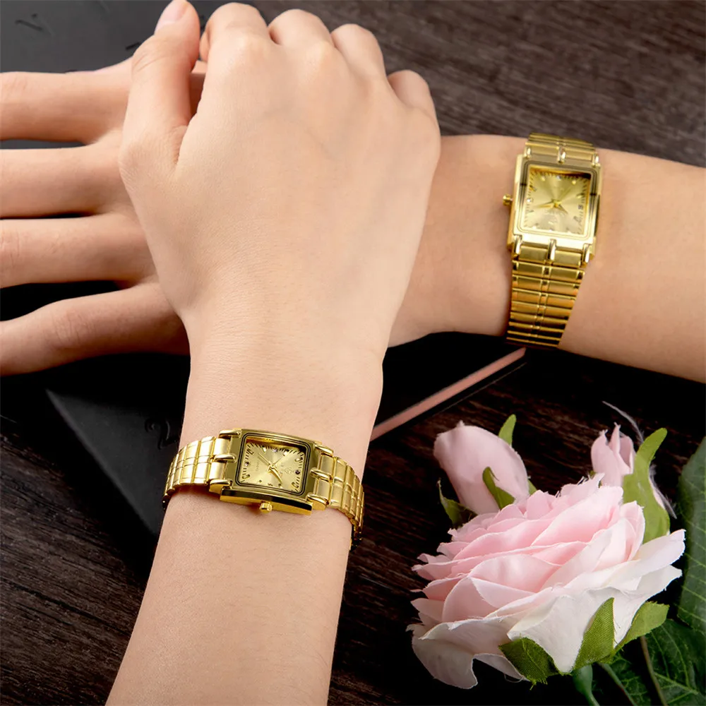 LIEBIG Luxury Gold Steel Couple Wristwatches Female Male Clock Golden Quartz Watch For Men Women Watches relogio masculino