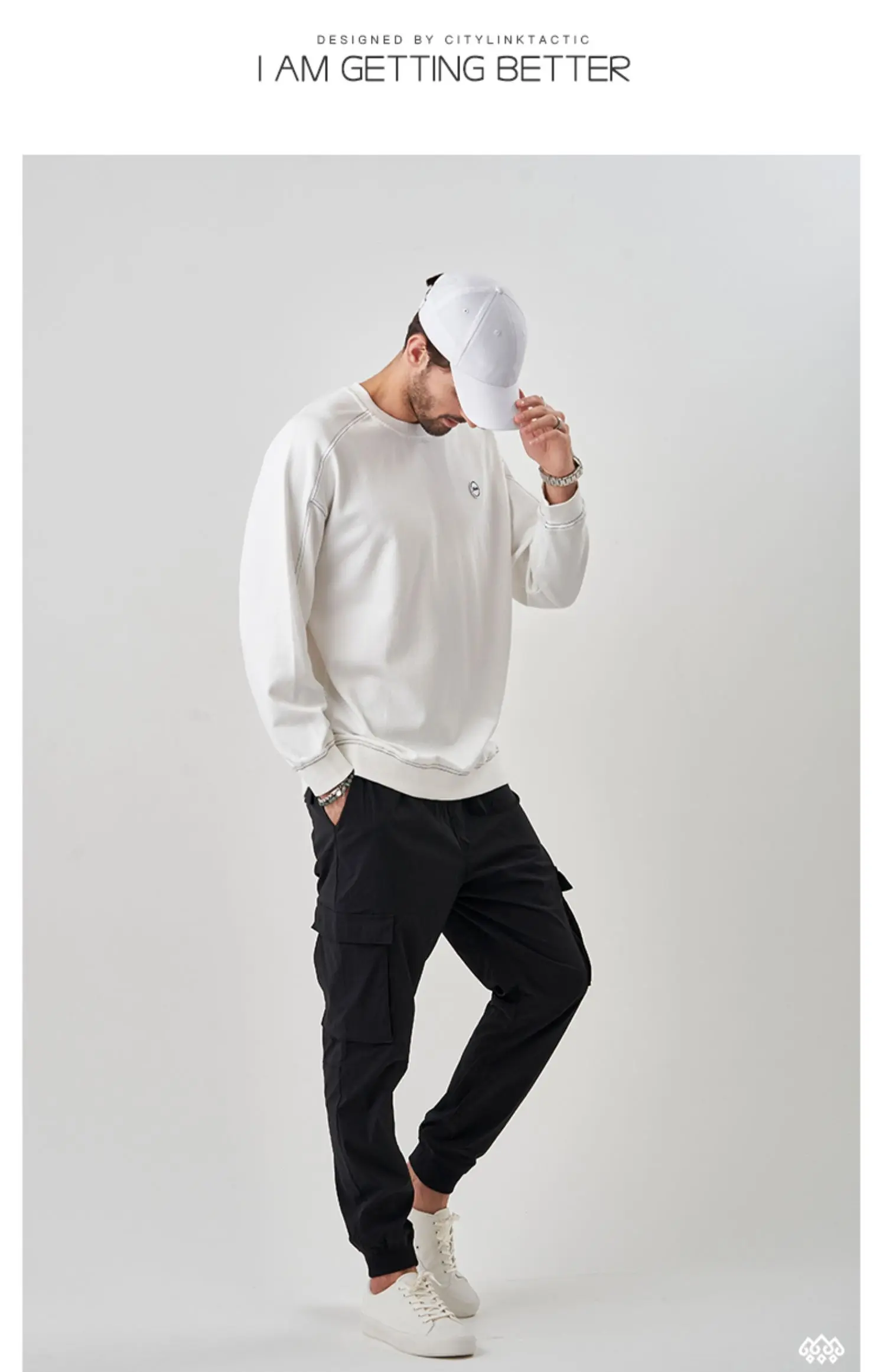 

2446 Spring Simple Leisure Anti -Ming Line Jacket Loose Round Collar Long Sleeve T-shirt Male