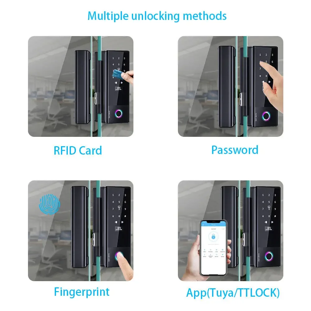 Фото Умный замок Ttlock Ble для стеклянных дверей, без сверления, с биометрическим отпечатком пальца, для офисов, магазинов, торговых центров, входных групп, Wi-Fi, Tuya №4