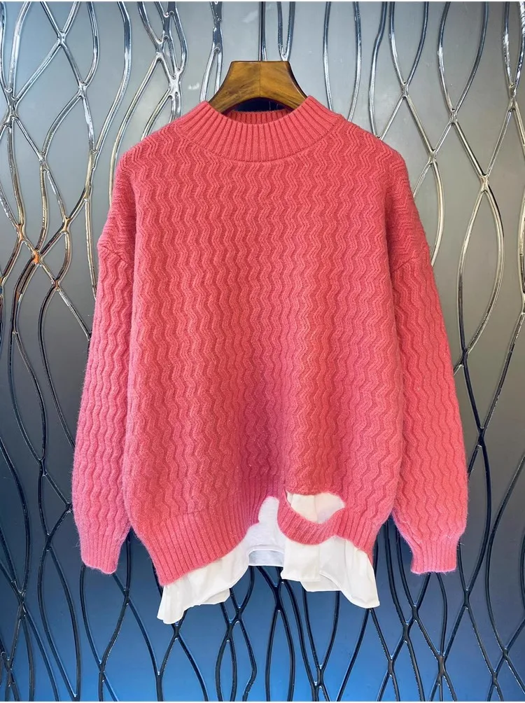 

Женский цельный свитер, вязаные пуловеры с длинным рукавом, в стиле пэчворк, Осень-зима 2023