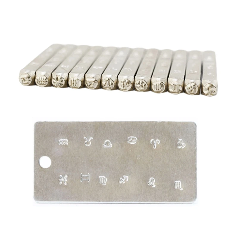 

12Pcs Constellations Design Metal Stamp Set 3MM Pattern Metal Punch Stamp Tool Kit DIY Crafts Art Supply Stamping Decor