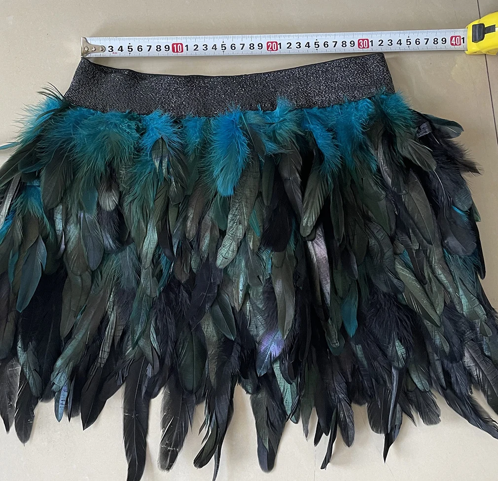 Feather Handmade Skirt Elastic Body Cage Women Harajuku Short Skirt Music Festival Party Dance Clothes Rave Wear Mottled Feather images - 6