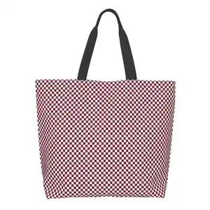 Deep Dark Red Pear And White Mini Check 2018 Color Trends Printed Casual Tote Large Capacity Female Handbags Red Check White