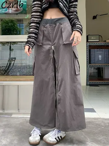 Cargo Skirts Women Vintage Maxi Long Loose Streetwear BF Irregular Pockets Chic Casual Ins Harajuku Hipster Young Ulzzang Autumn