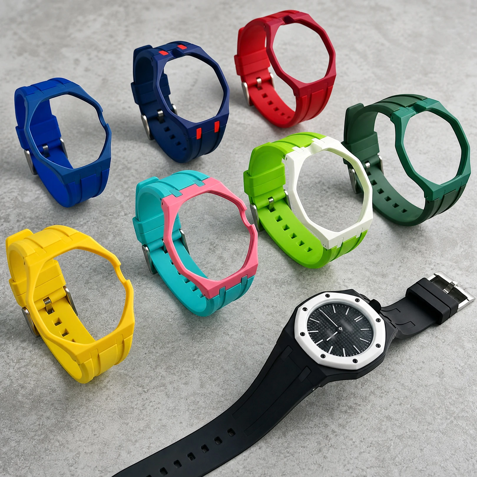 Фото Для Audemars Piguet AP X Swatch Royal POP: ремешок для часов из FKM, защитный биокерамический корпус, безель и сменный браслет №2
