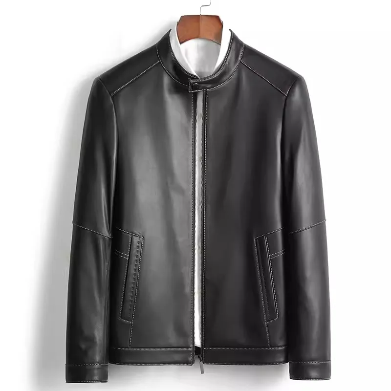 Мужское кожаное пальто толстяк воротник-стойка первый слой овчины большой