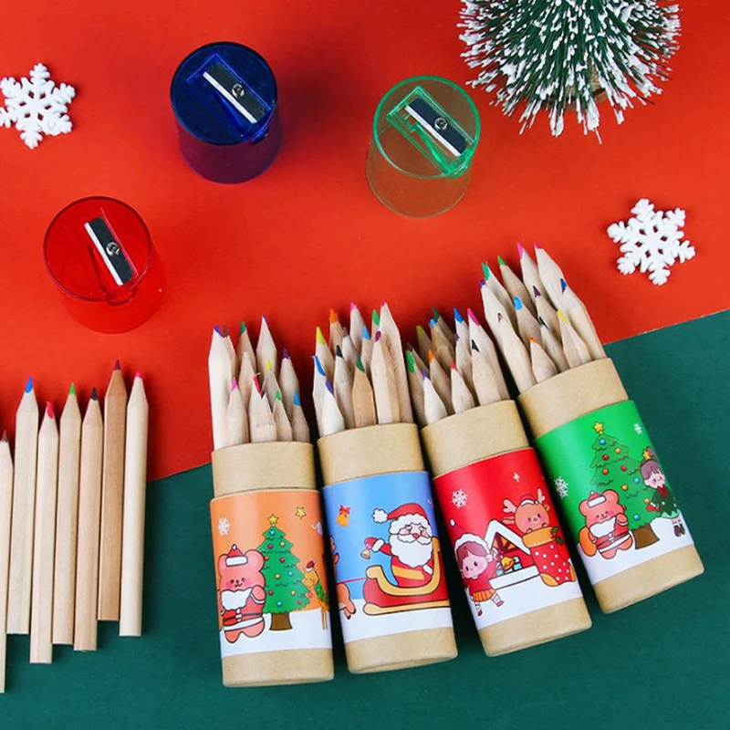 

12 цветов карандаши для детей канцелярские товары Рождественский подарок 2022 школьные принадлежности деревянные цветные карандаши в коробке для рисования