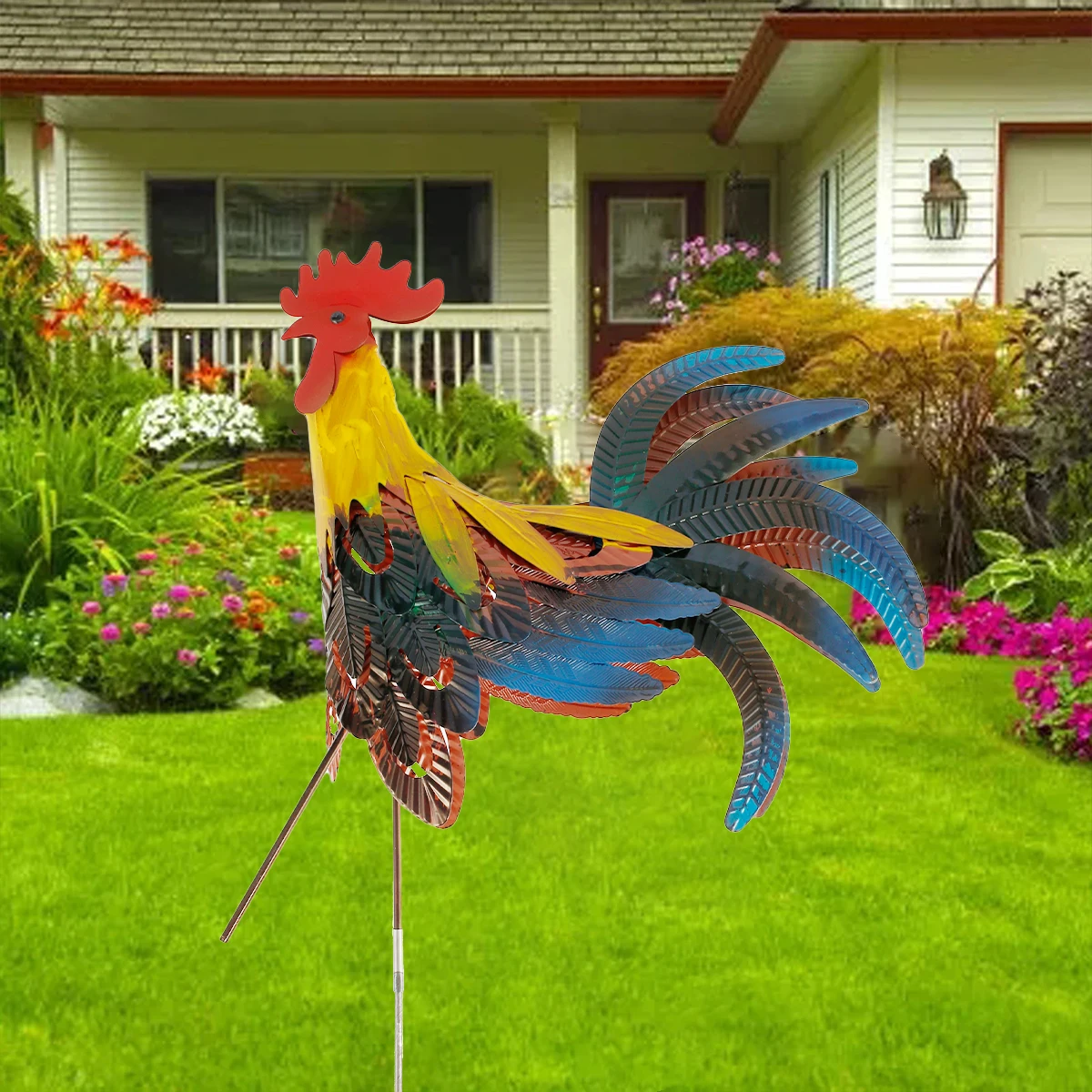 

Garden Rooster Statues Thickened Iron Rooster Garden Yard Art Outdoor Vivid Chicken Yard Art Standing Sculpture Durable Colorful
