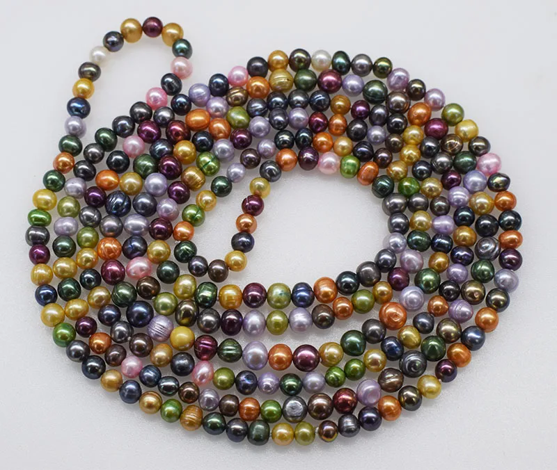 

Вау! Многоцветное ожерелье из пресноводного жемчуга 7-8 мм, длинное ожерелье 180 см из натурального жемчуга FPPJ