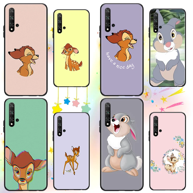 

Pretty Bambi animation For Huawei Honor 60 50 X30 30i 20 10 10i 10X 9X 9S 9C 9 8X 8A lite Pro SE Black Silicone Soft Phone Case