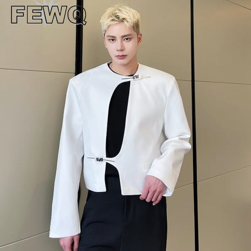 

FEWQ Asymmetry Men's Long Sleeve Shirts Autumn Male Korean Fashion Coats O-neck Cardigan Niche Design 2023 Tide New Tops 9A2251