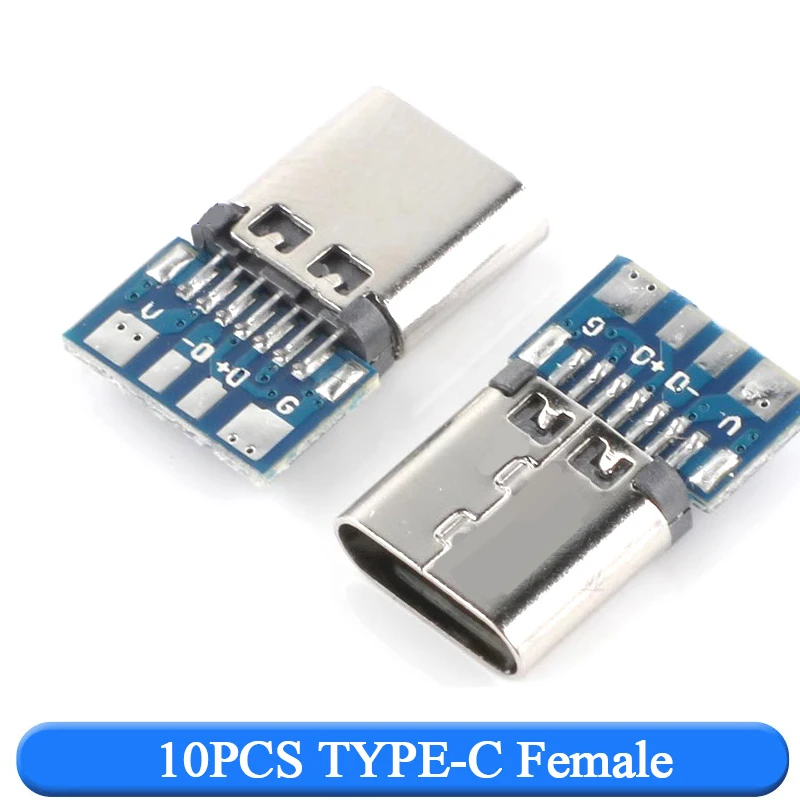 

10 шт. разъем USB 3.1 Type-C, 24-контактный разъем «папа/гнездо», адаптер для пайки проводов и кабеля, 24-контактная поддержка печатной платы
