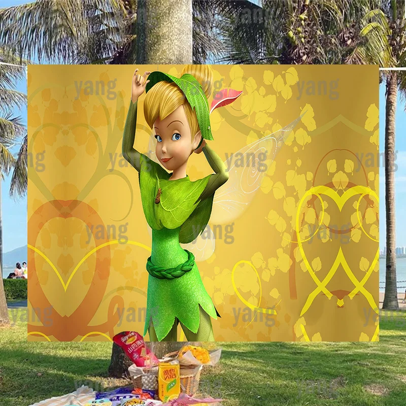 

Disney Newborn Birthday Party Blond Princess Tinker Bell Backdrop The Golden Leaves Photography Background Decoration Props