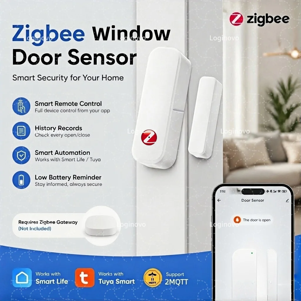 Фото Датчик открытия/закрытия двери/окна Zigbee с функцией обнаружения света/вибрации, совместимый с TUYA Smart Life, Z2M, Alexa, Google Home №1