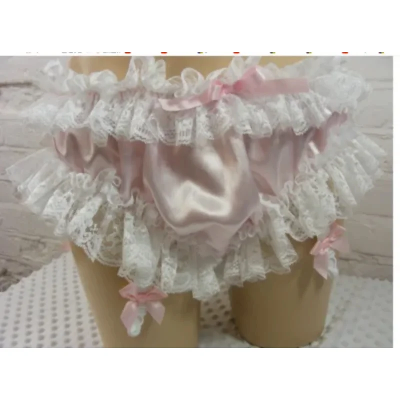 Новые пикантные кружевные комбинированные треугольные брюки с бантом Розовое