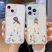 flower dress goddess clear case for iphone 13 12 11 pro max xs xr x 8 7 plus se 2020 2022 shockproof soft back cover capa