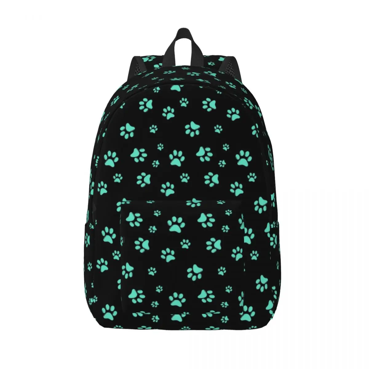 Aqua Dog Paw Print Pattern Cute Travel Canvas Backpack School Computer Bookbag Puppy Animal Lover College Student Daypack Bags