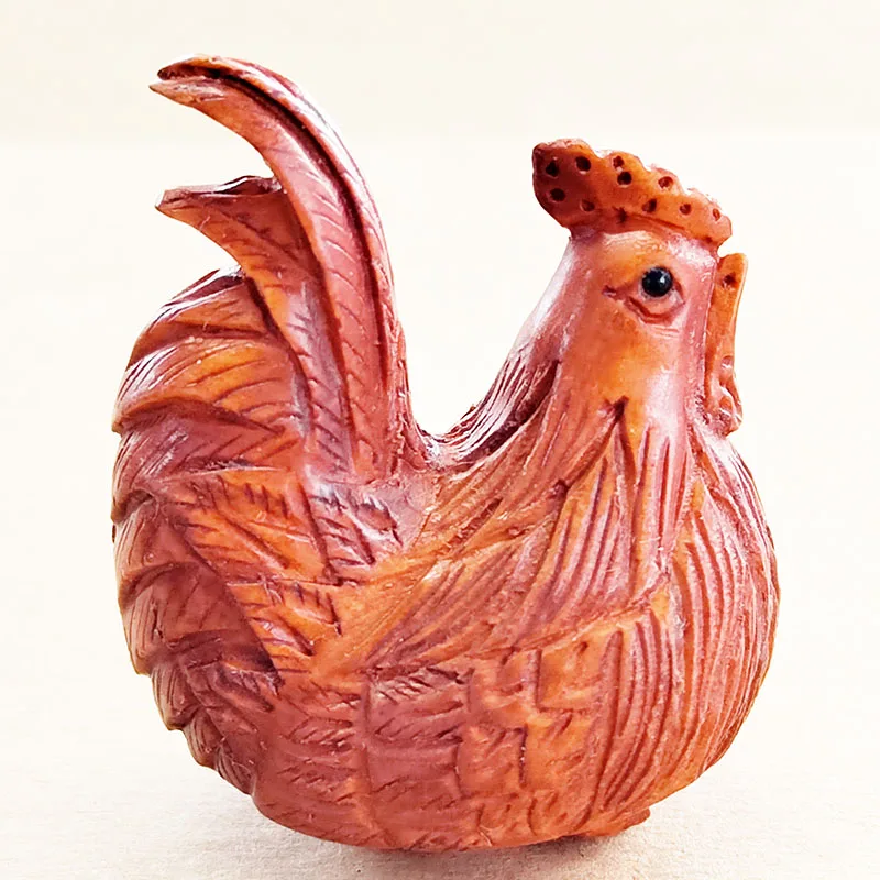 Q4883 - 2 &quotрезная вручную петух Netsuke из ящика