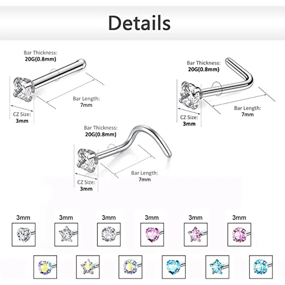 Кольцо-гвоздик для пирсинга носа из хирургической нержавеющей стали 316L