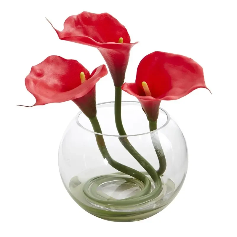 

Calla Lily Artificial Arrangement in Rounded Glass Vase, White