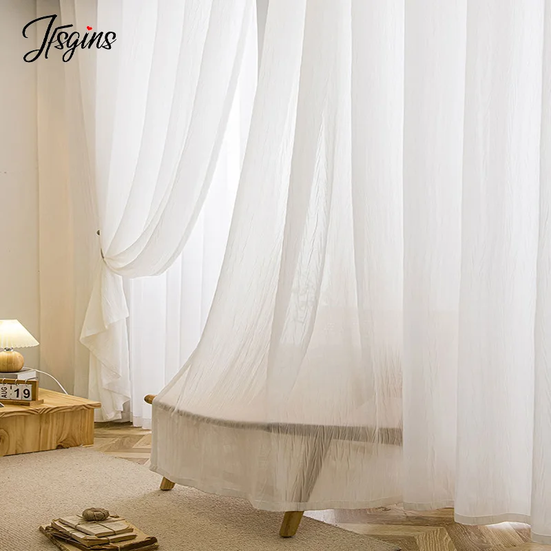 

Тюлевые занавески для зала, прозрачные шторы для гостиной, спальни, окна, белая вуаль для балкона, сетка с морщинами для дверей, домашний дек...