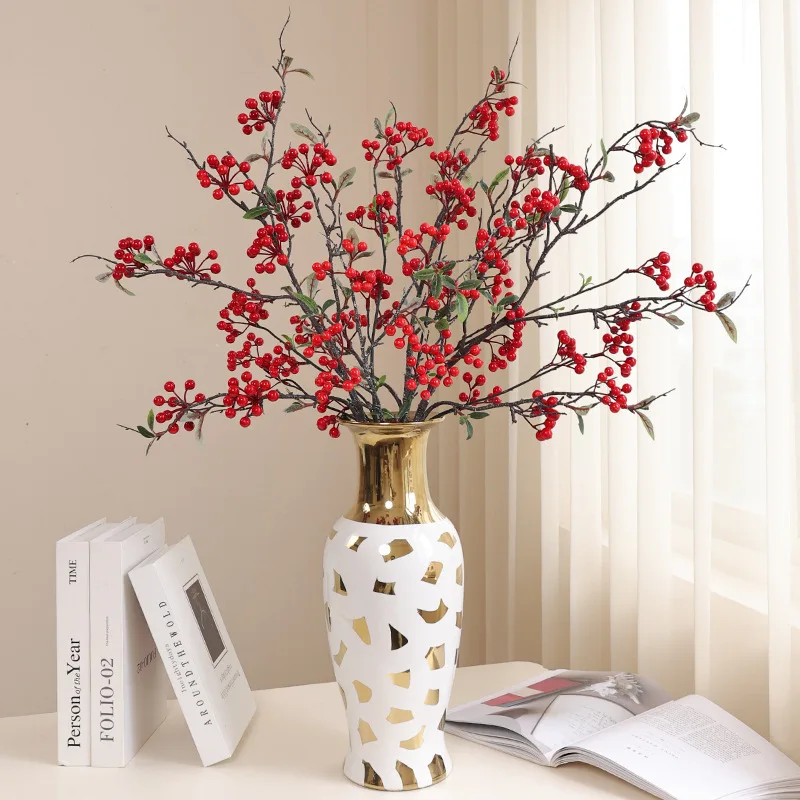 

Red Berry long branch fake fruit Artificial flowers home table decor christmas decoration flores artificiales