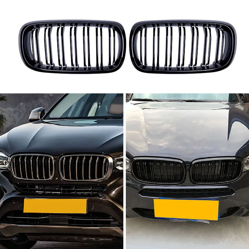 For BMW X5 X6 F15 F16 Car Front Bumper Grilles Kidney Racing Grill Double Slat Grille Gloss Black 2014-2018 ABS Auto Accessories