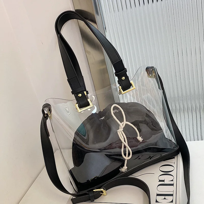 

Pvc Transparent 2pcs/set Bag 2022 Luxury Shoulder Crossbody Bag Fashion Clear Bag High Quality Handbags Bolsa Feminina Bucket