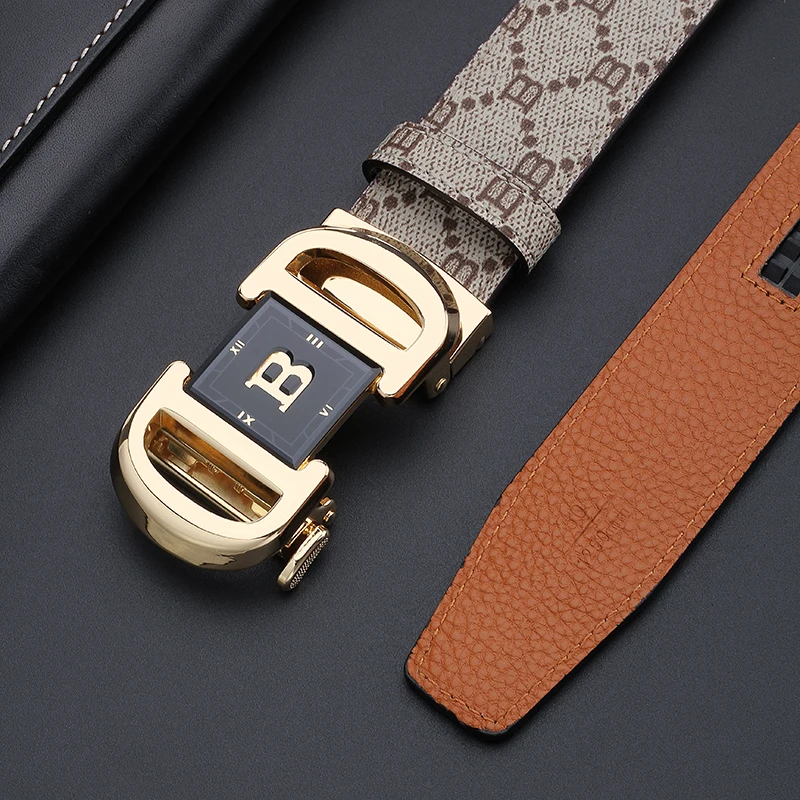 Мужской ремень из натуральной кожи с автоматической пряжкой сплава буквой B