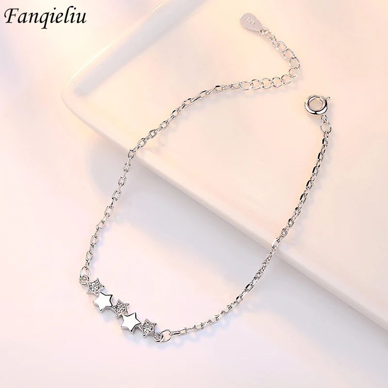 

Fanqieliu S925 Stamp New Woman Zircon Bracelet Star Charms Chain Bangles Luxury Jewelry Gift For Girl Trendy FQL22140
