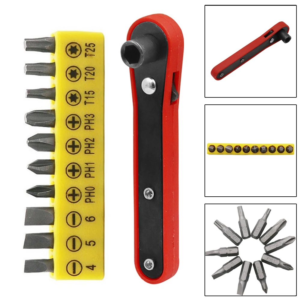 

1pc/11pcs Ratchet Spanner Quick Release Wrench Screwdriver With Bits Set SL4.0 SL5.0 SL6.0 PH0 PH1 PH2 PH3 Hand Tools