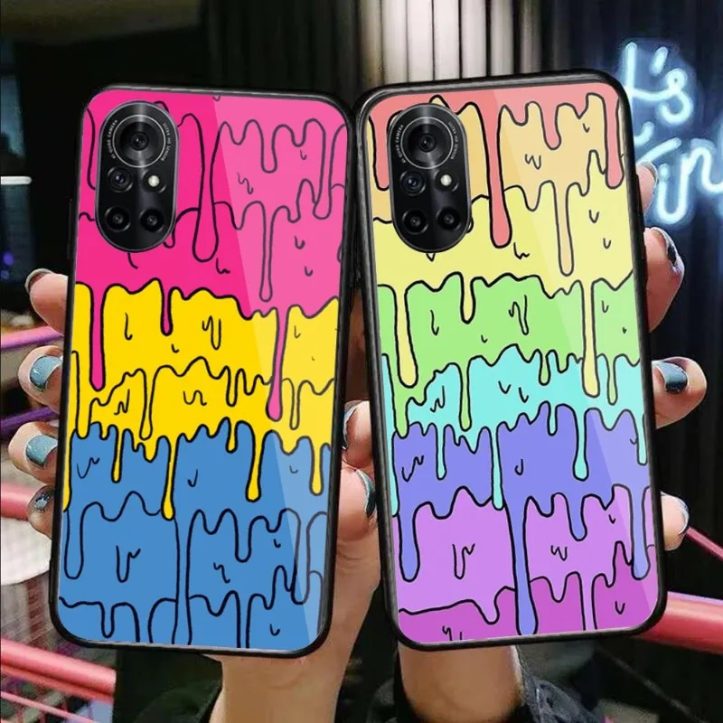 

Pastel Kawaii Phone Case For Huawei P50 P40 P30 P20 Pro Mate 40 30 20 Pro Nova 9 8 7 PC Glass Phone Cover