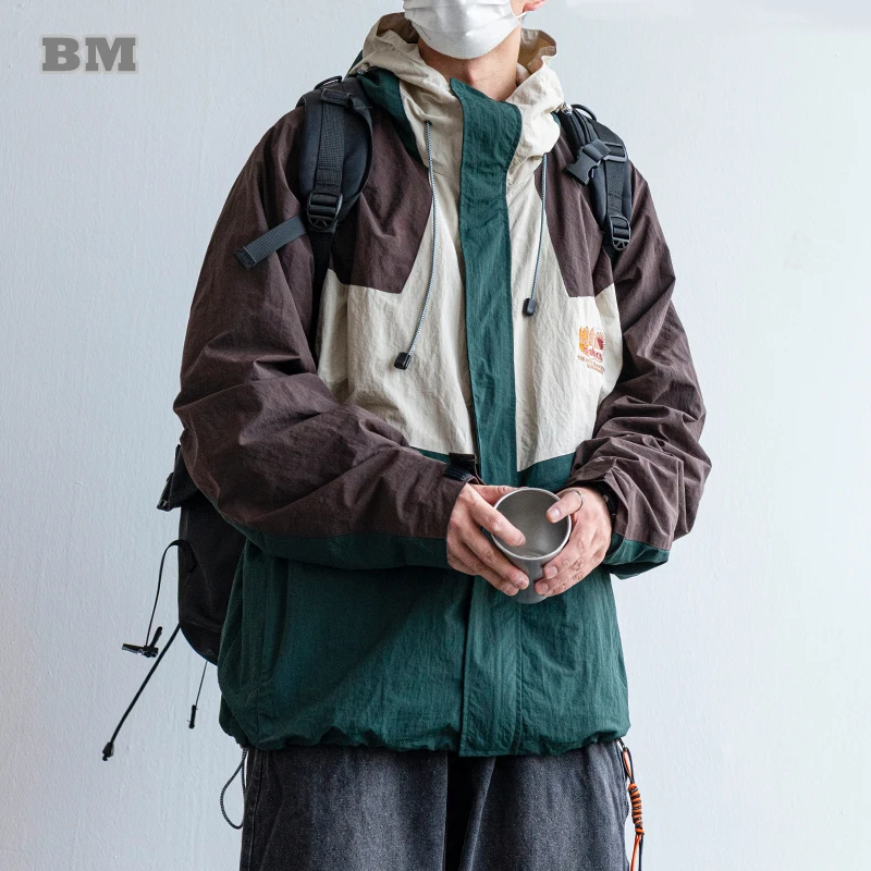 

Куртка мужская в стиле пэчворк, Японская уличная одежда контрастных цветов, Повседневная модная уличная Толстовка в стиле Харадзюку, корейская мода