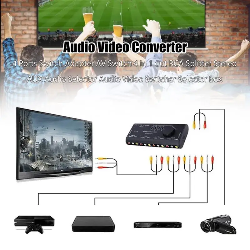 

4 порта Переключатель адаптер AV Переключатель 4 в 1 сплиттер RCA стерео AUX аудио переключатель аудио видео переключатель коробка