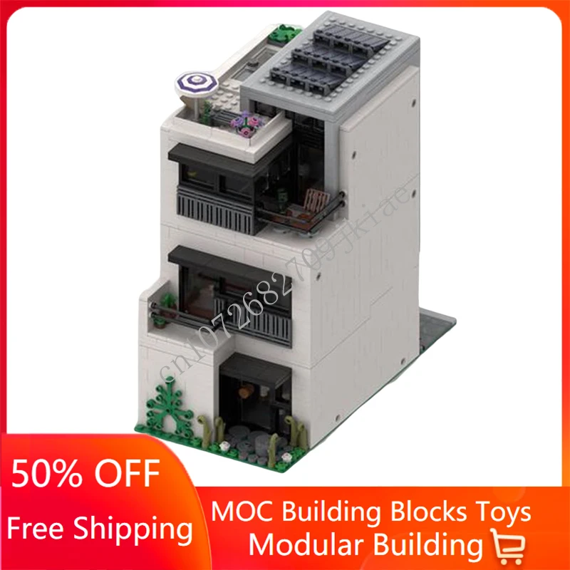 

1823PCS Customized MOC Modular Modernist Townhouse street view Model Building Blocks Bricks Children birthday toy Christmas gift