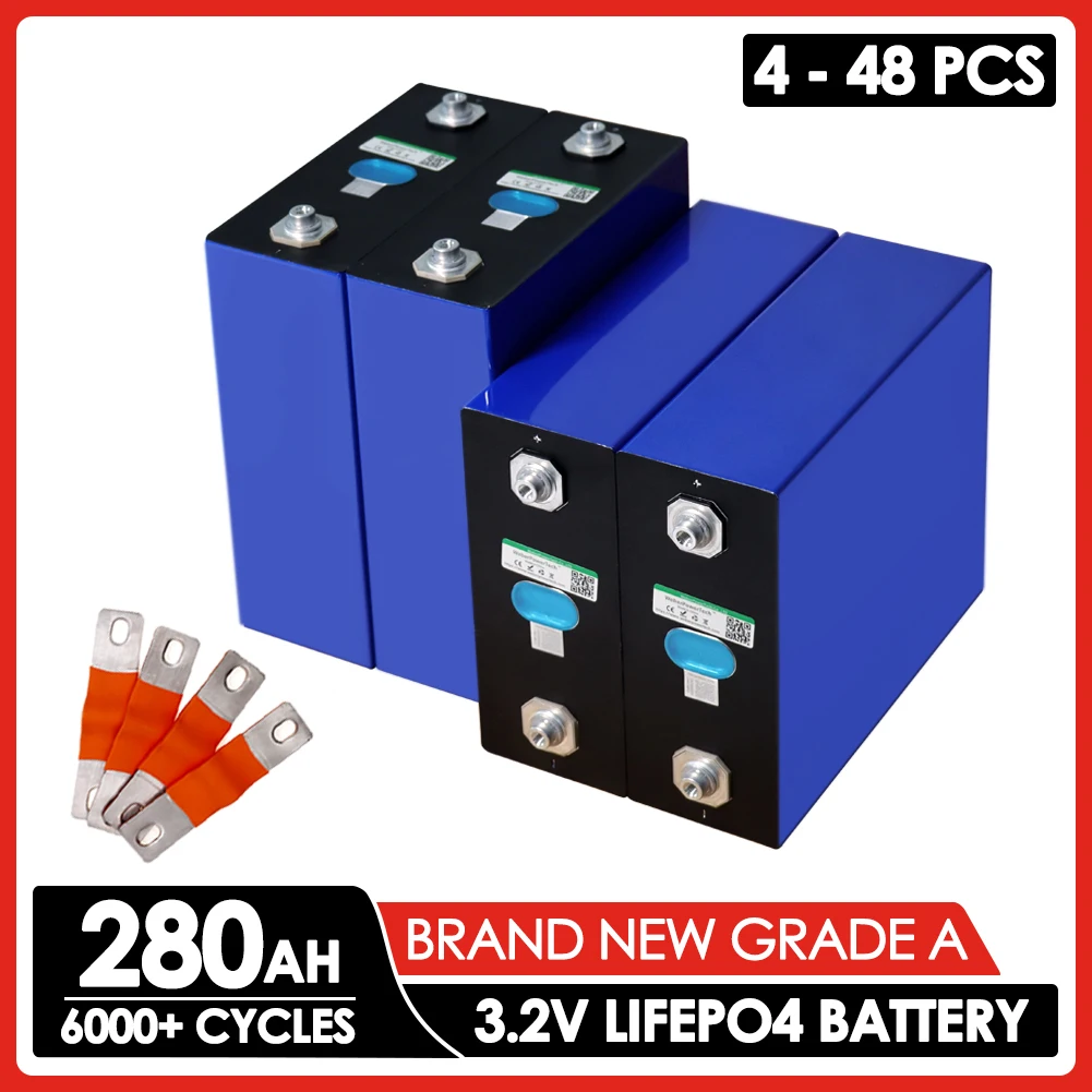 

4/8/16/32/48PCS 3.2V 280Ah LiFePO4 Battery 3C Lithium Iron Phosphate Batteries For 4S 12V 24V 48V Golf Cart Yacht Solar Storage