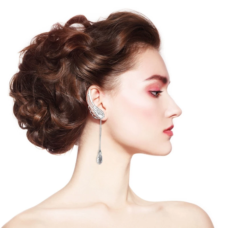 Новые посеребренные серьги-гвоздики в виде ангельских крыльев со стразами для