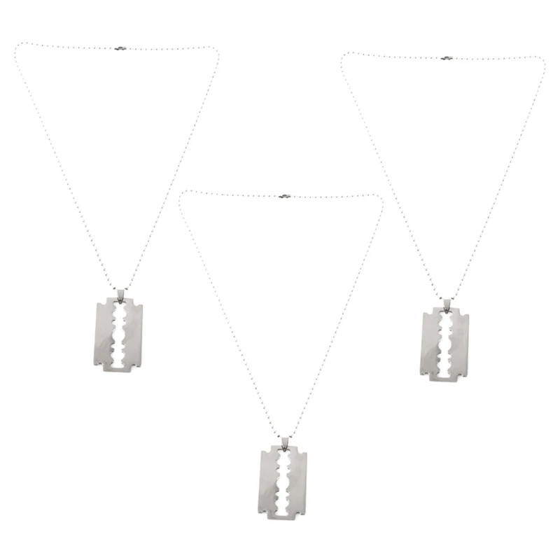 

3X Men's Stainless Steel Razor Blade Pendant Chain Necklace Silver Color