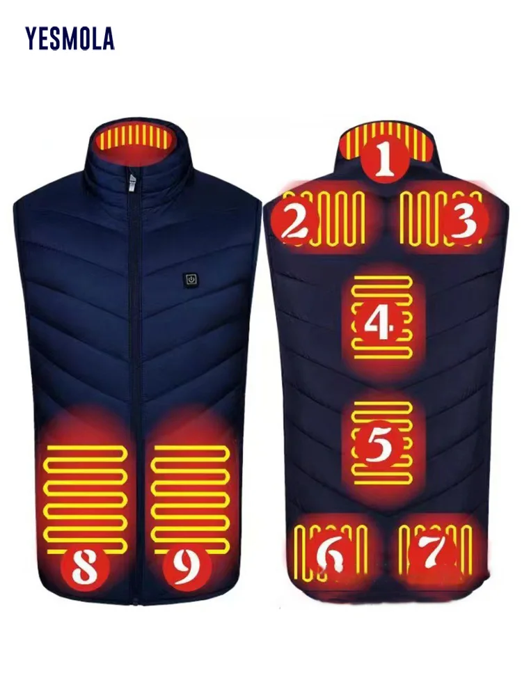 YESMOLA Winter Jackets Mens Heated Vest Down Parkas Men Warm Outdoor Coat USB Electric Heating Sleeveless Couple Hooded Jackets