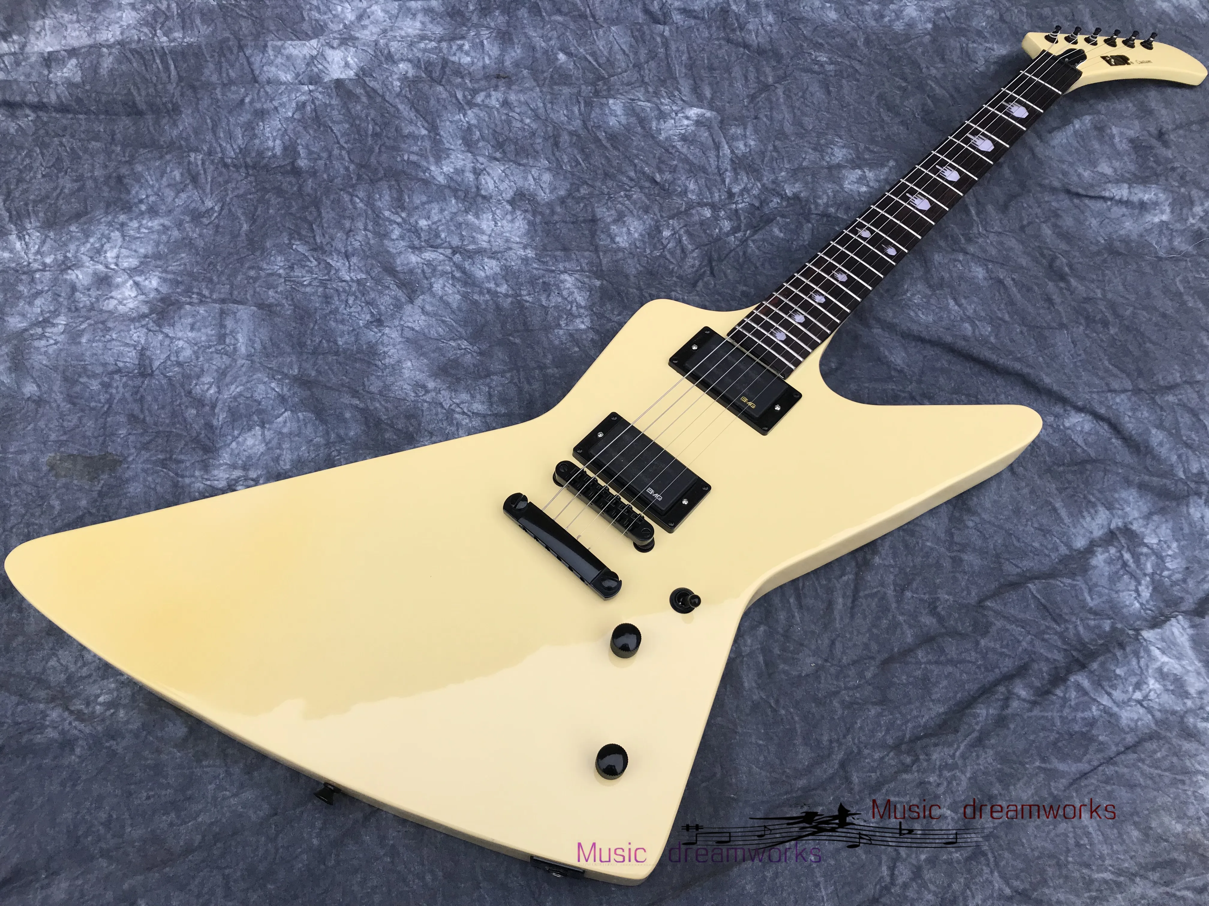 Китай OEM Becoda Редкий тяжелый металлик James Hetfield MX-220 Signature Cream White Explorer Электрогитара