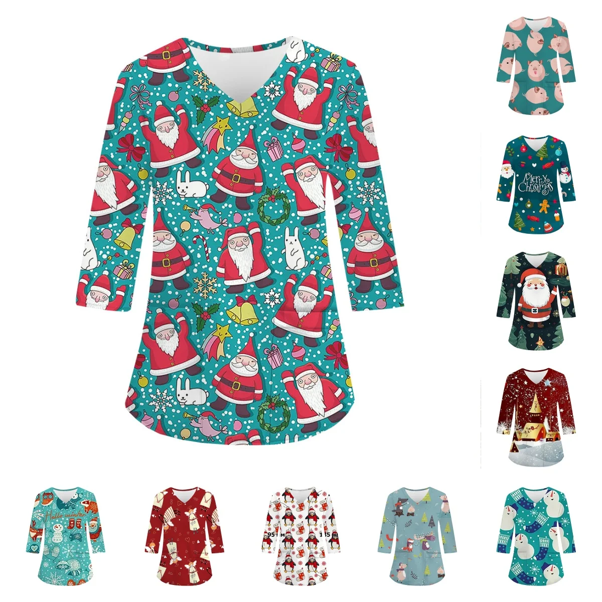 Новинка 2025 года рождественская медицинская форма праздничный принт Санта-Клауса